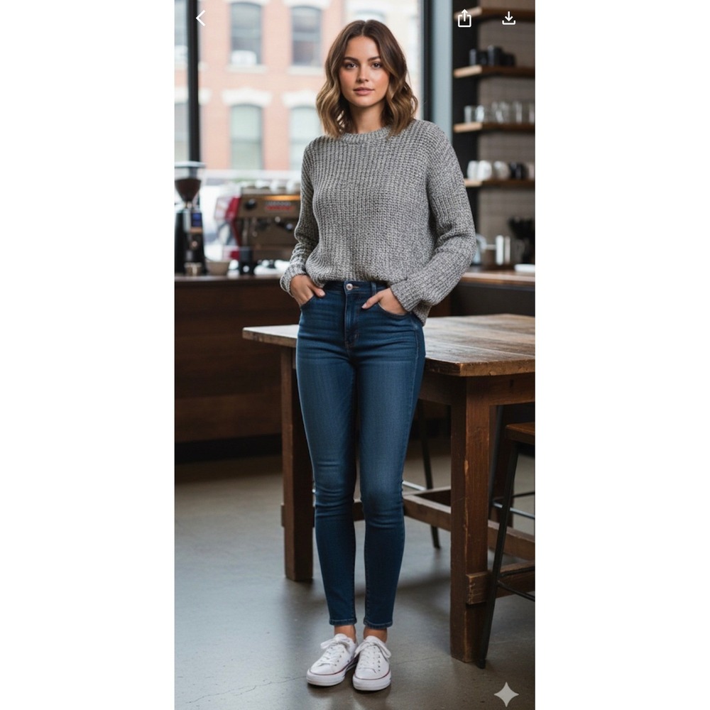 Harper Heritage Gray Marl Chunky‎ Knit Crewneck Cropped Sweater Womens Small